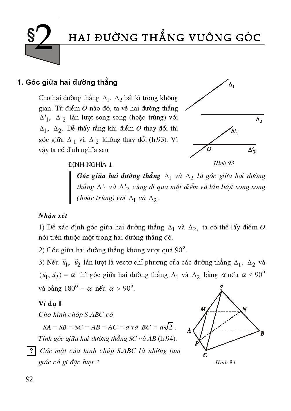 Bài 2 Hai Đường Thẳng Vuông Góc - Hình Học 11 - Nâng Cao - Tìm Đáp Án,